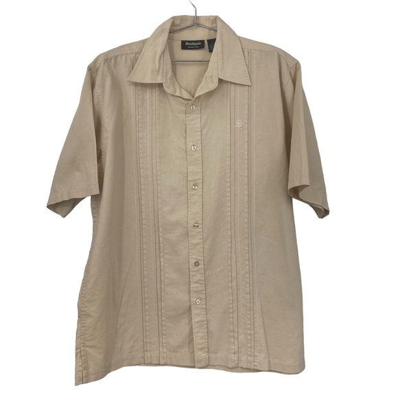 South Pole Short Sleeve Button Front Linen Blend Shirt Men's Size‎ Large Tan - Picture 1 of 9